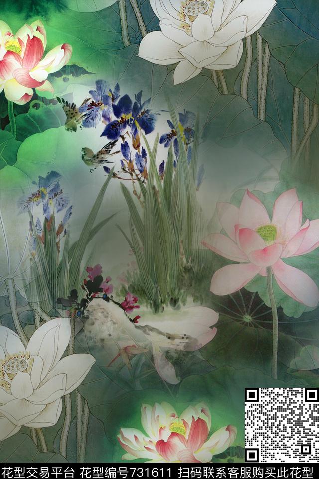 中国风手绘匀染数码印花华亿平台下载（图片编号: 731611） - 瓦栏（Walan）