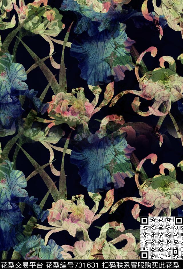 花瓣香云纱兰花数码印花华亿平台下载（图片编号: 731631） - 瓦栏（Walan）