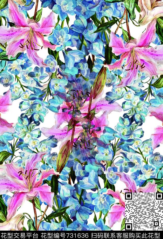 花瓣兰花香云纱数码印花华亿平台下载（图片编号: 731636） - 瓦栏（Walan）