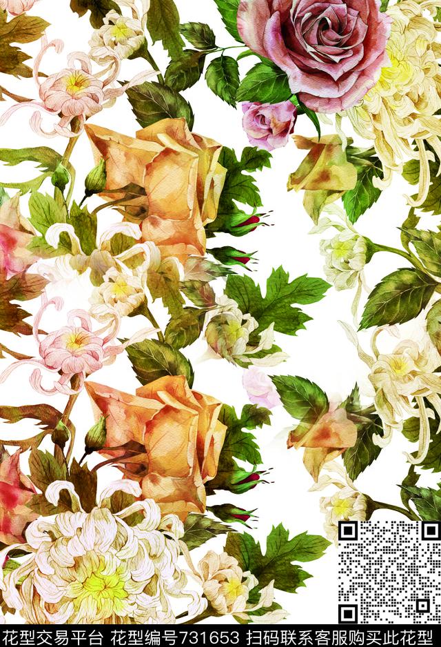 花瓣香云纱兰花数码印花华亿平台下载（图片编号: 731653） - 瓦栏（Walan）