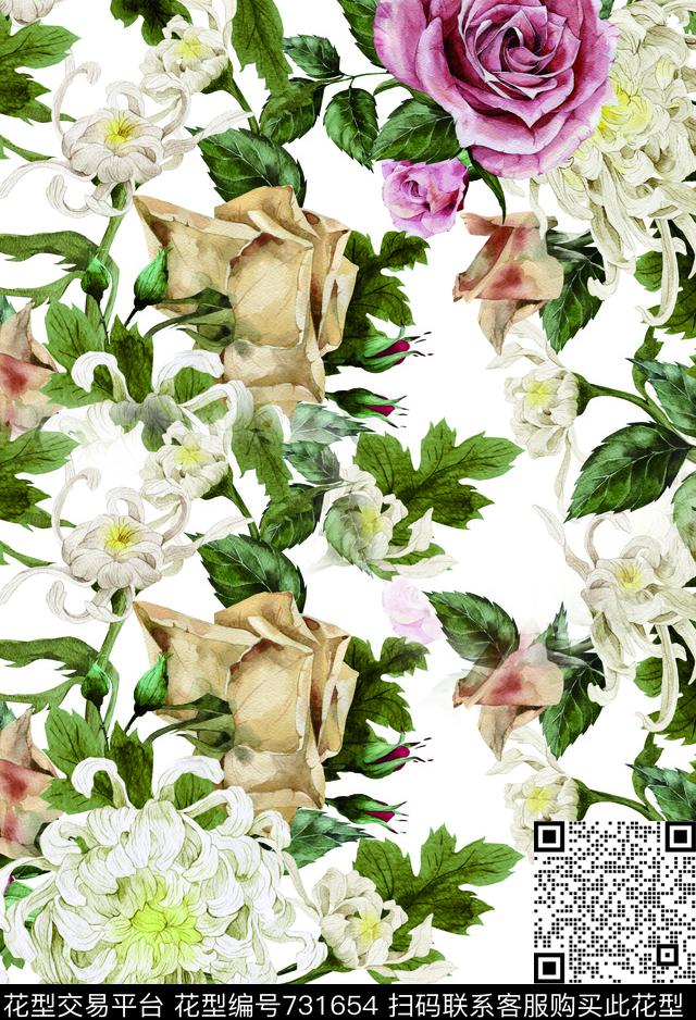 花瓣香云纱兰花数码印花华亿平台下载（图片编号: 731654） - 瓦栏（Walan）