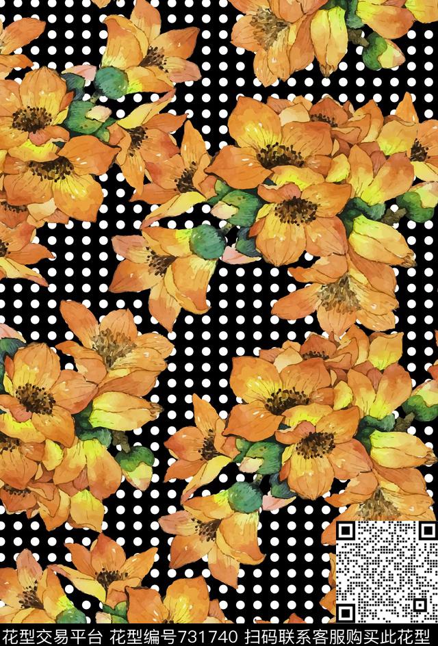 花卉几何不定位丝巾女装家纺数码印花华亿平台下载（图片编号: 731740） - 瓦栏（Walan）