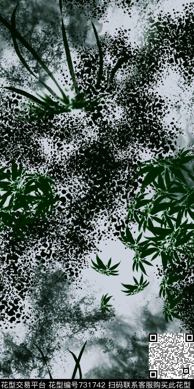 水墨花卉斑点传统印花华亿平台下载（图片编号: 731742） - 瓦栏（Walan）