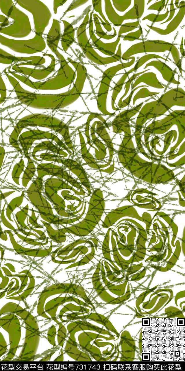 几何花卉水墨传统印花华亿平台下载（图片编号: 731743） - 瓦栏（Walan）