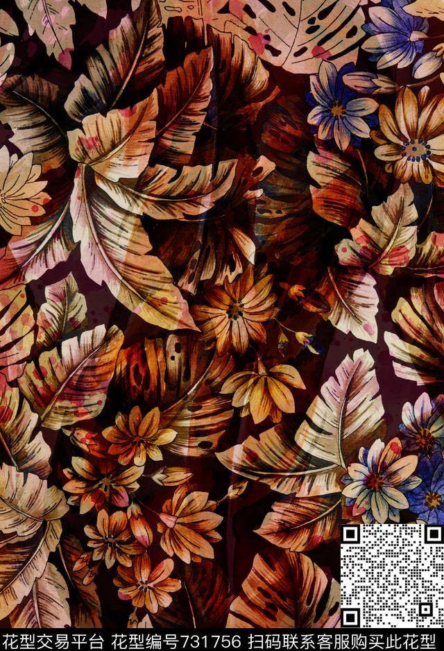 乱花花朵香云纱数码印花华亿平台下载（图片编号: 731756） - 瓦栏（Walan）