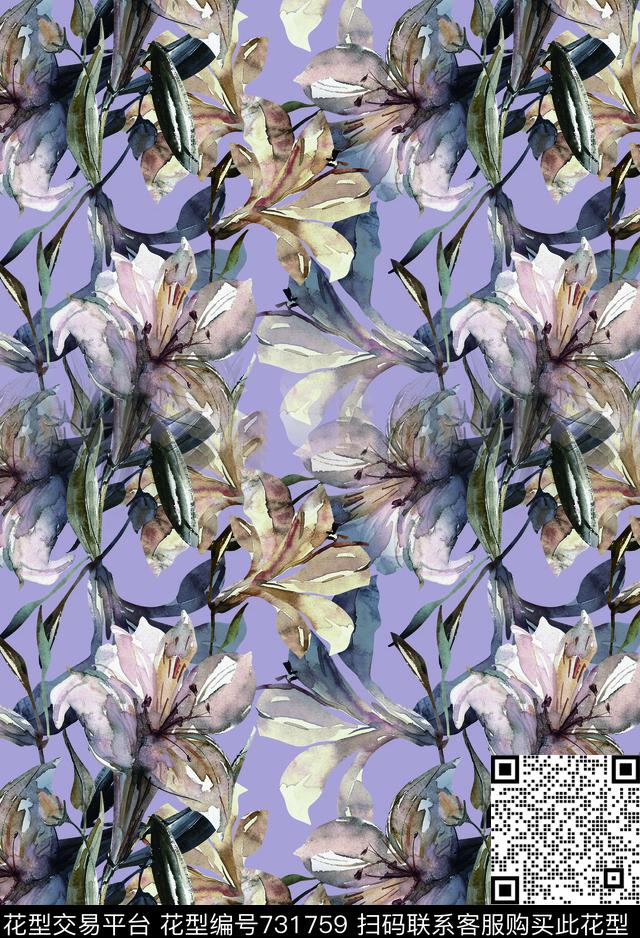 花朵花卉乱花数码印花华亿平台下载（图片编号: 731759） - 瓦栏（Walan）