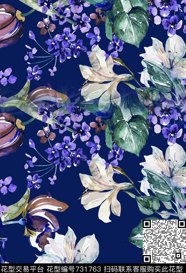 香云纱花卉乱花数码印花华亿平台下载（图片编号: 731763） - 瓦栏（Walan）