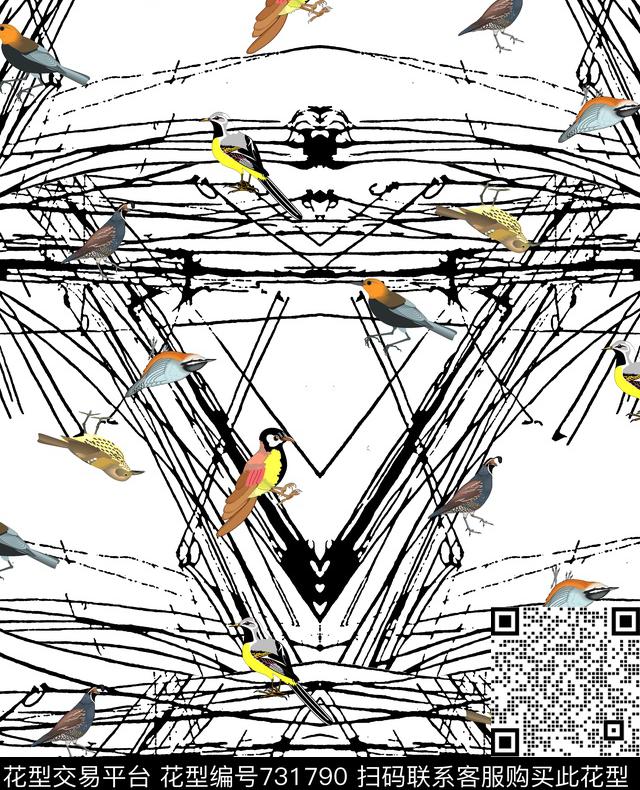 线条鸟男装T恤华亿平台数码印花华亿平台下载（图片编号: 731790） - 瓦栏（Walan）