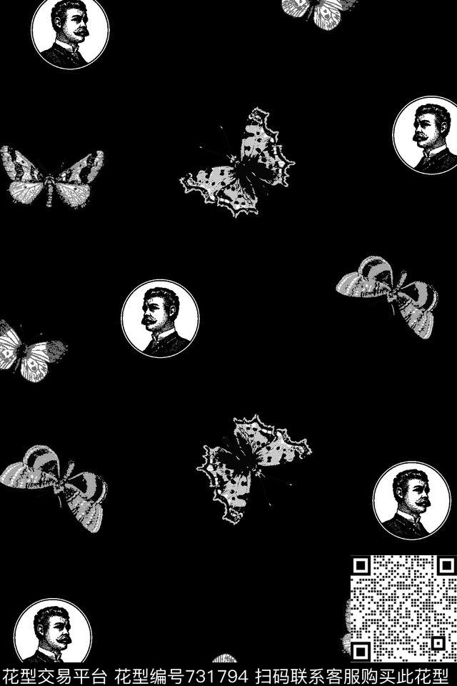 人物头像蝴蝶男装羽绒服华亿平台传统印花华亿平台下载（图片编号: 731794） - 瓦栏（Walan）