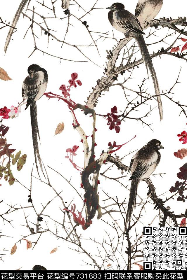 花朵花鸟花卉数码印花华亿平台下载（图片编号: 731883） - 瓦栏（Walan）
