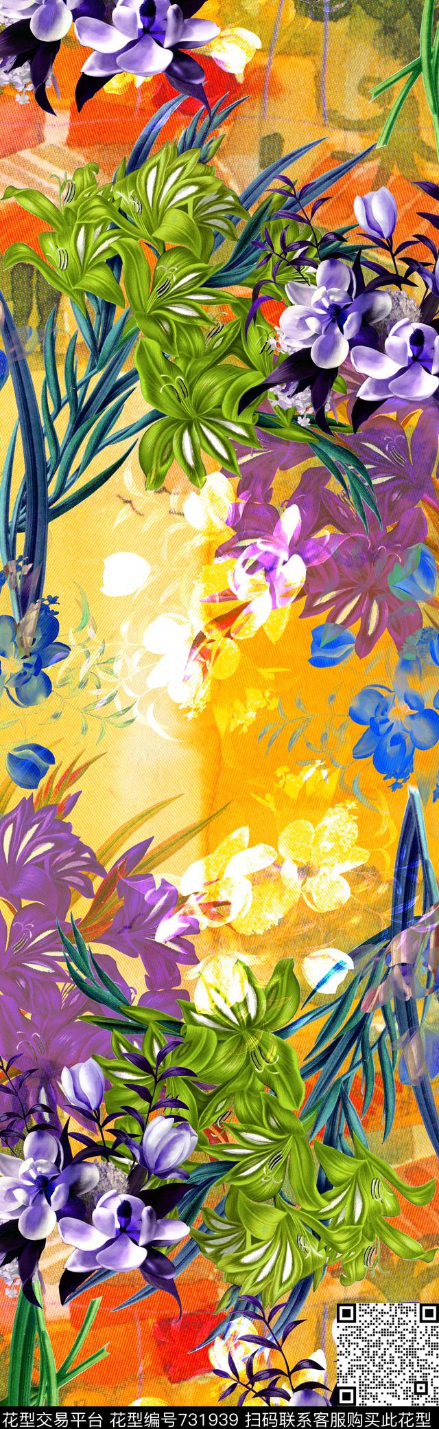 披肩长巾抽象花卉数码印花华亿平台下载（图片编号: 731939） - 瓦栏（Walan）