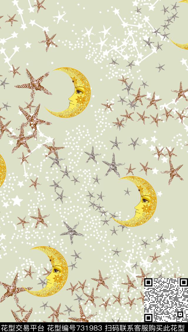 手绘月亮星座数码印花华亿平台下载（图片编号: 731983） - 瓦栏（Walan）
