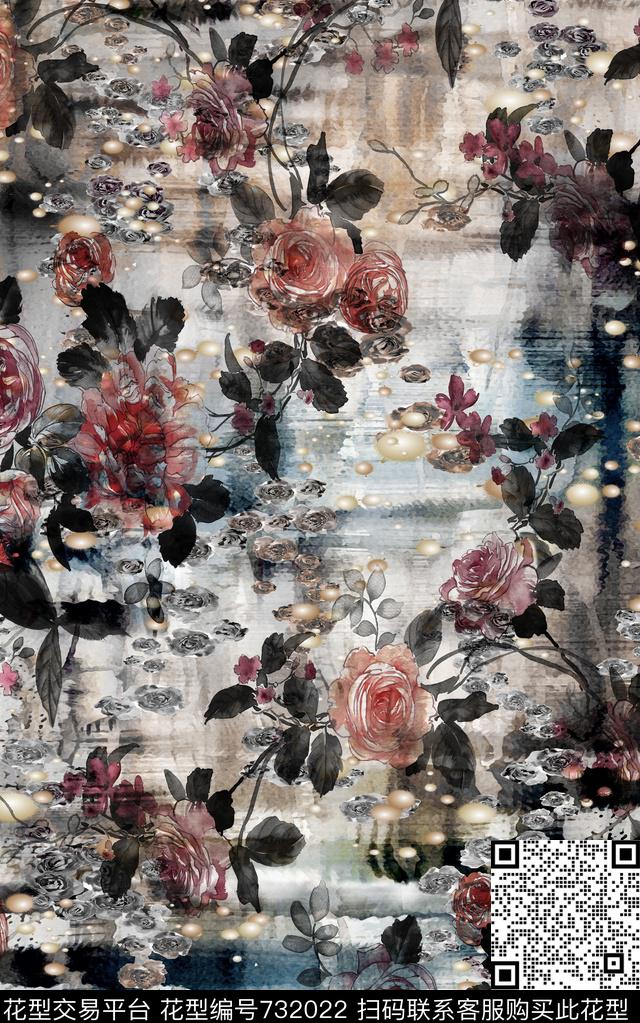 大花花朵花卉数码印花华亿平台下载（图片编号: 732022） - 瓦栏（Walan）