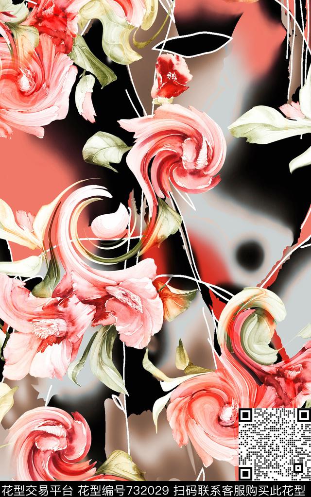 水印花笔触大理石数码印花华亿平台下载（图片编号: 732029） - 瓦栏（Walan）