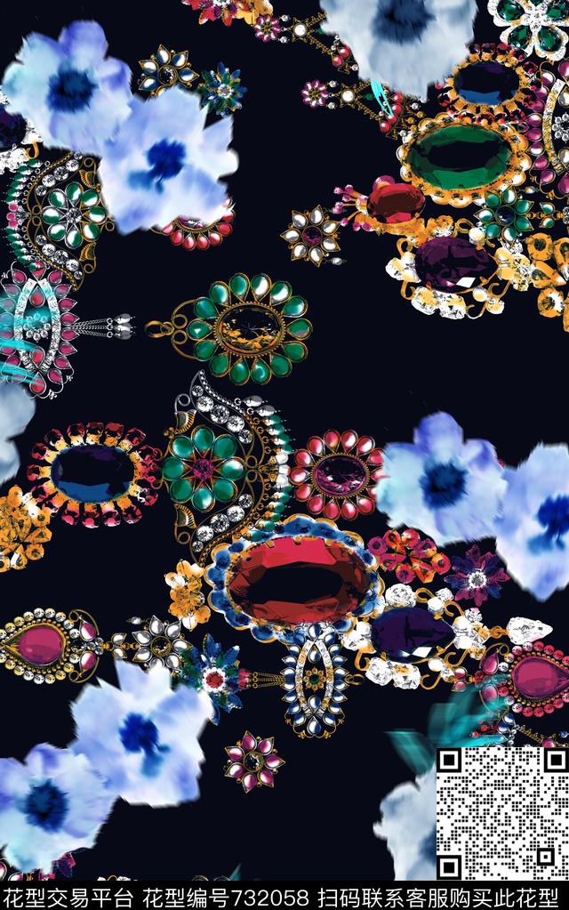 大花牡丹玫瑰数码印花华亿平台下载（图片编号: 732058） - 瓦栏（Walan）