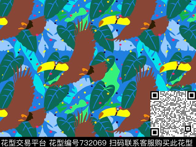 鸟女装绿植树叶传统印花华亿平台下载（图片编号: 732069） - 瓦栏（Walan）