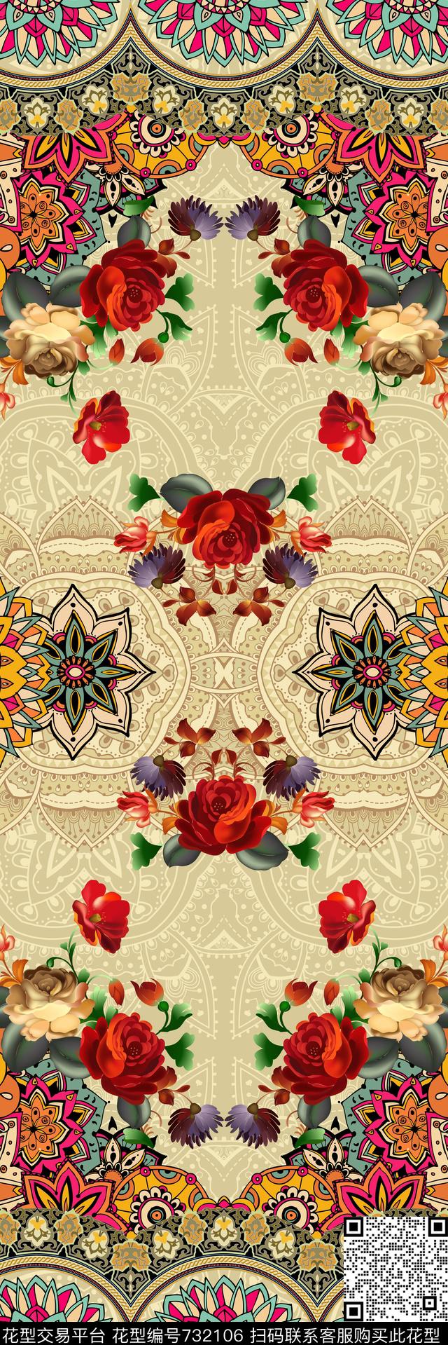 民族风双边定位曼陀罗数码印花华亿平台下载（图片编号: 732106） - 瓦栏（Walan）