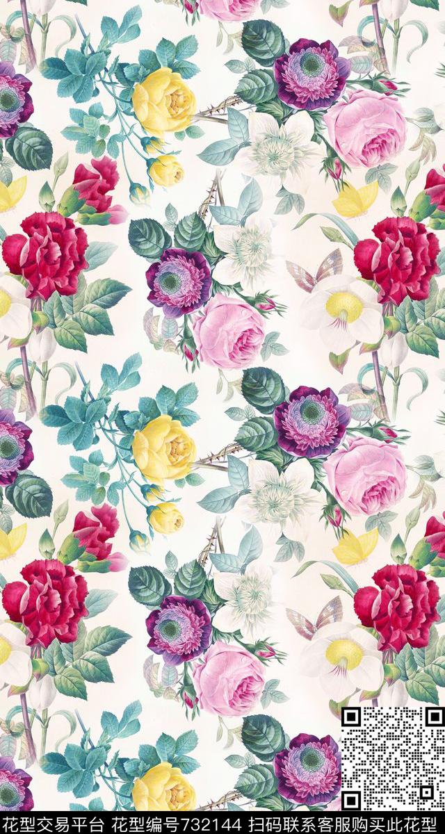 大牌女装连衣裙时装流行纺织面料华亿平台手绘时尚花鸟数码印花华亿平台下载（图片编号: 732144） - 瓦栏（Walan）