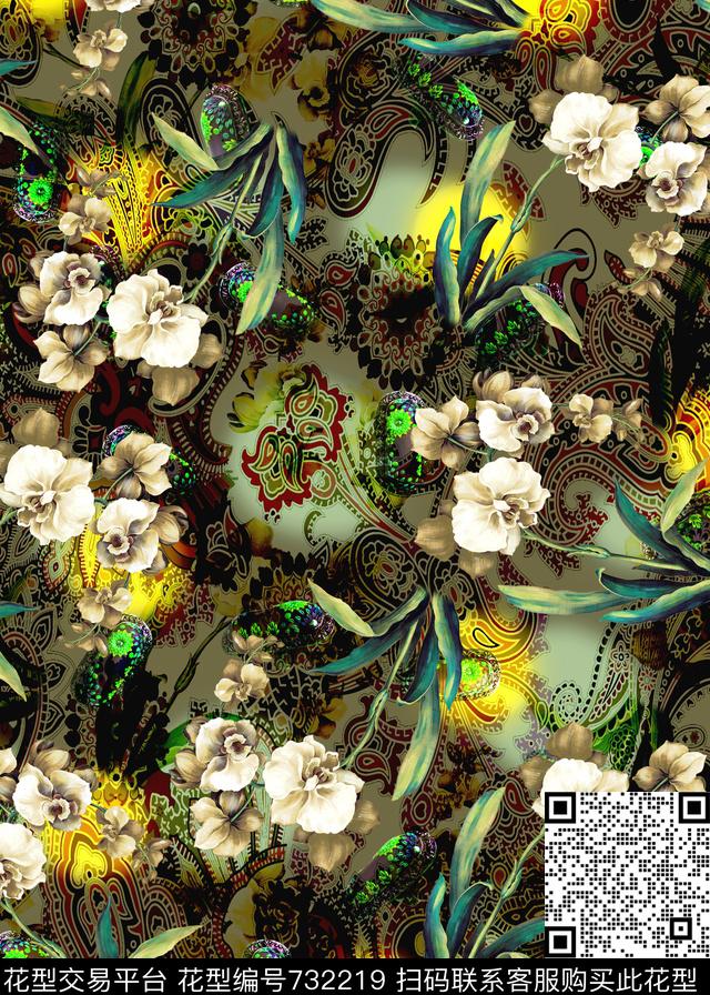 花卉女装佩斯利数码印花华亿平台下载（图片编号: 732219） - 瓦栏（Walan）
