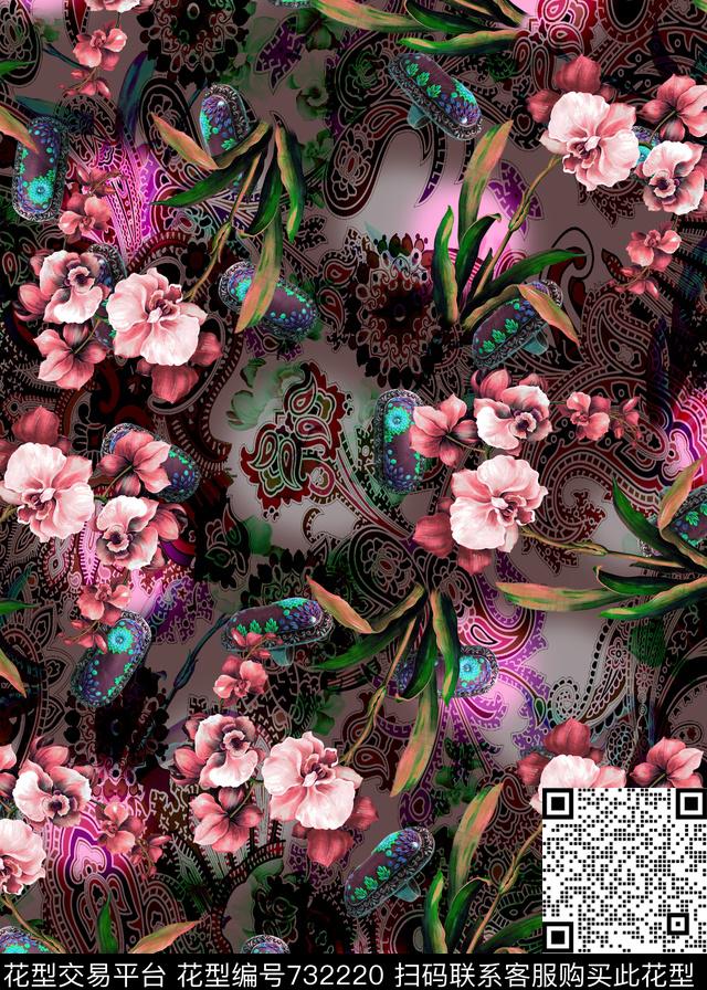 花卉女装佩斯利数码印花华亿平台下载（图片编号: 732220） - 瓦栏（Walan）