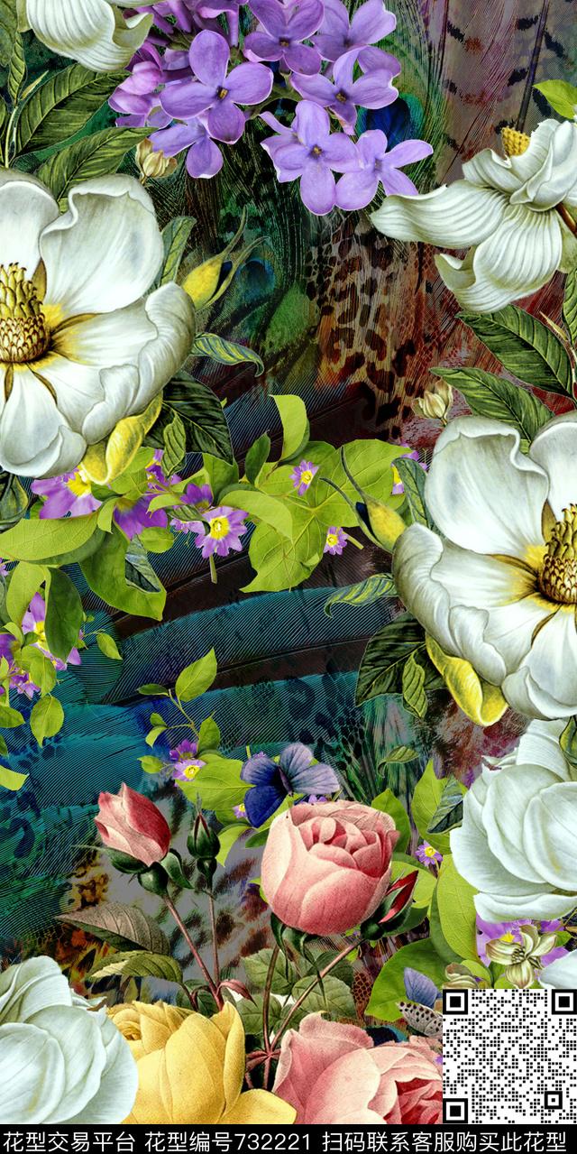 数码花卉类花卉豹纹数码印花华亿平台下载（图片编号: 732221） - 瓦栏（Walan）