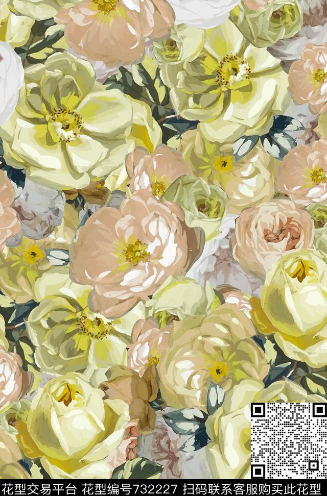 不定位丝巾女装家纺时尚花卉数码印花华亿平台下载（图片编号: 732227） - 瓦栏（Walan）