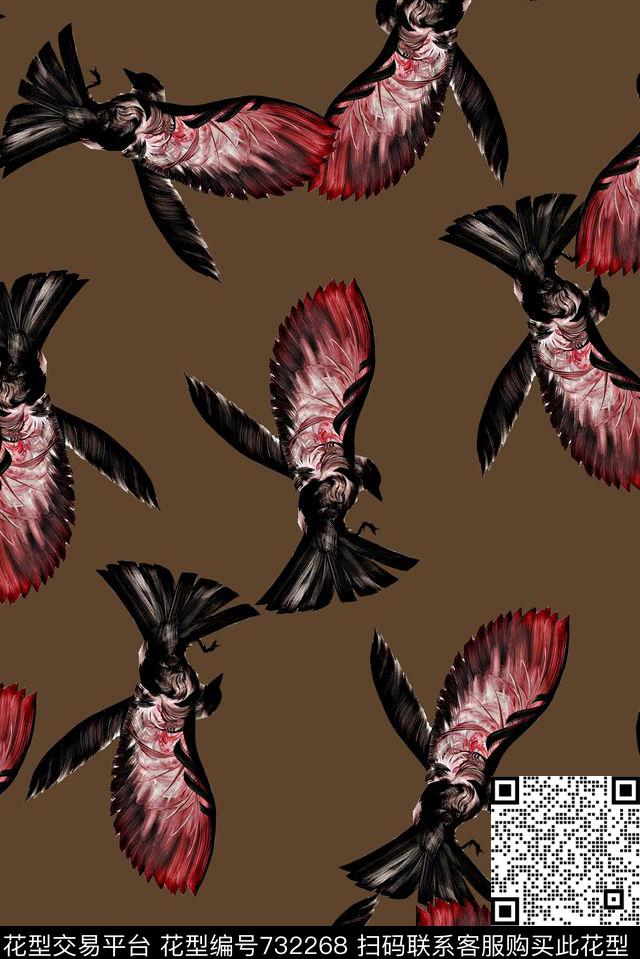 抽象手绘动物鸟数码印花时尚了男装满版夹克朦胧印花欧美复古大牌印花数码印花华亿平台下载（图片编号: 732268） - 瓦栏（Walan）