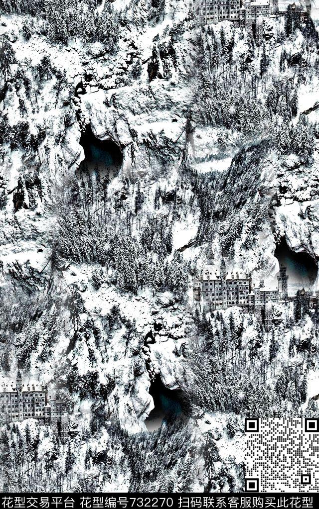 抽象手绘风景森林数码印花时尚了男装满版夹克朦胧印花欧美复古大牌印花数码印花华亿平台下载（图片编号: 732270） - 瓦栏（Walan）