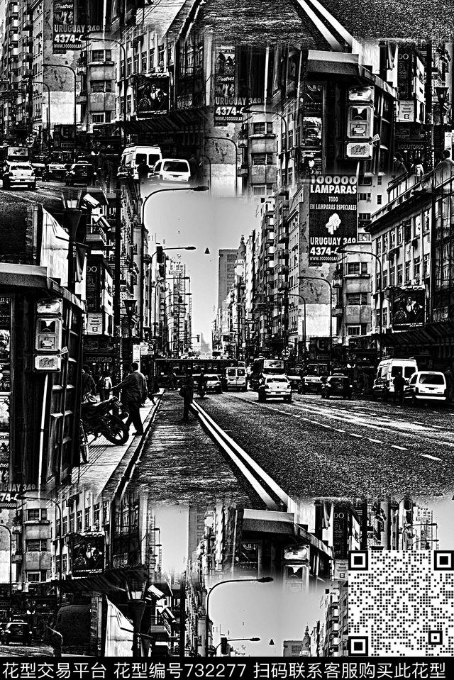 抽象手绘风景房子数码印花时尚了男装满版夹克朦胧印花欧美复古大牌印花数码印花华亿平台下载（图片编号: 732277） - 瓦栏（Walan）