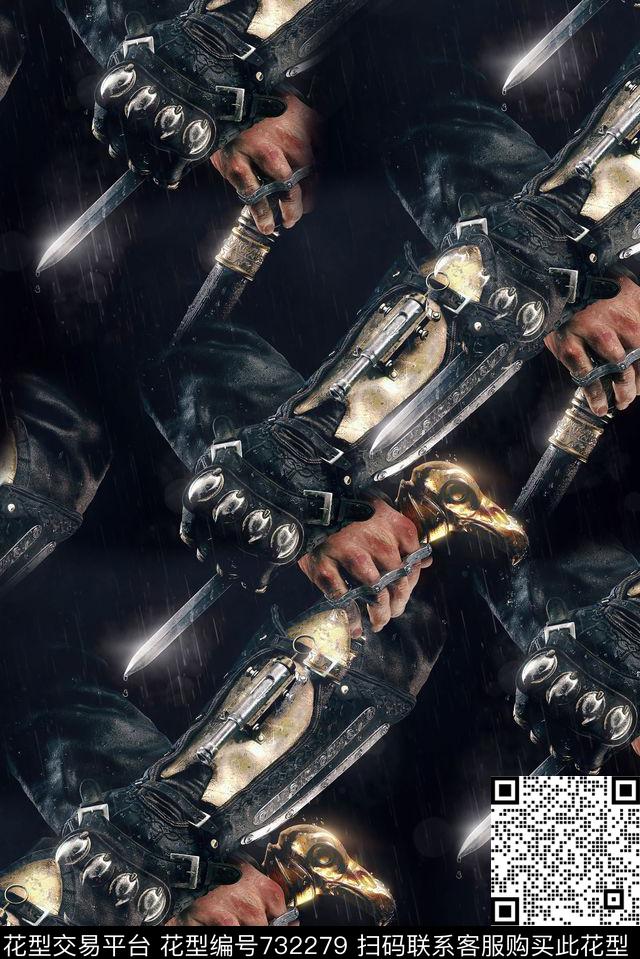 抽象手绘游戏人物剑数码印花时尚了男装满版夹克朦胧印花欧美复古大牌印花数码印花华亿平台下载（图片编号: 732279） - 瓦栏（Walan）
