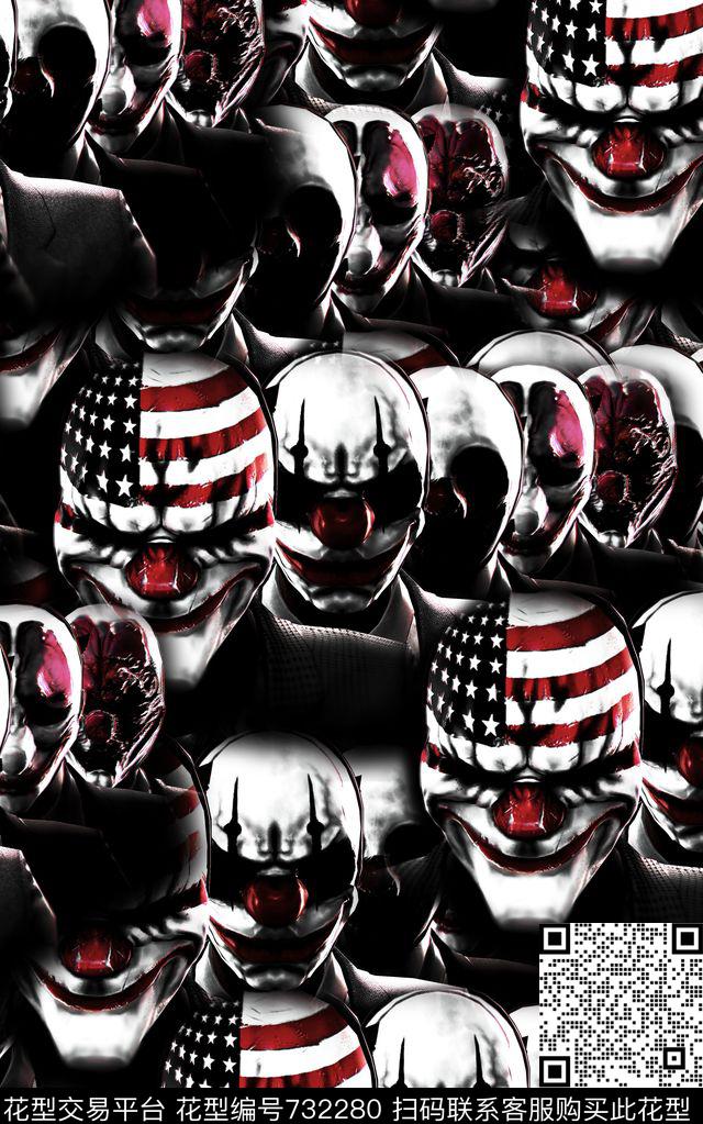 抽象手绘游戏人物数码印花时尚了男装满版夹克朦胧印花欧美复古大牌印花数码印花华亿平台下载（图片编号: 732280） - 瓦栏（Walan）