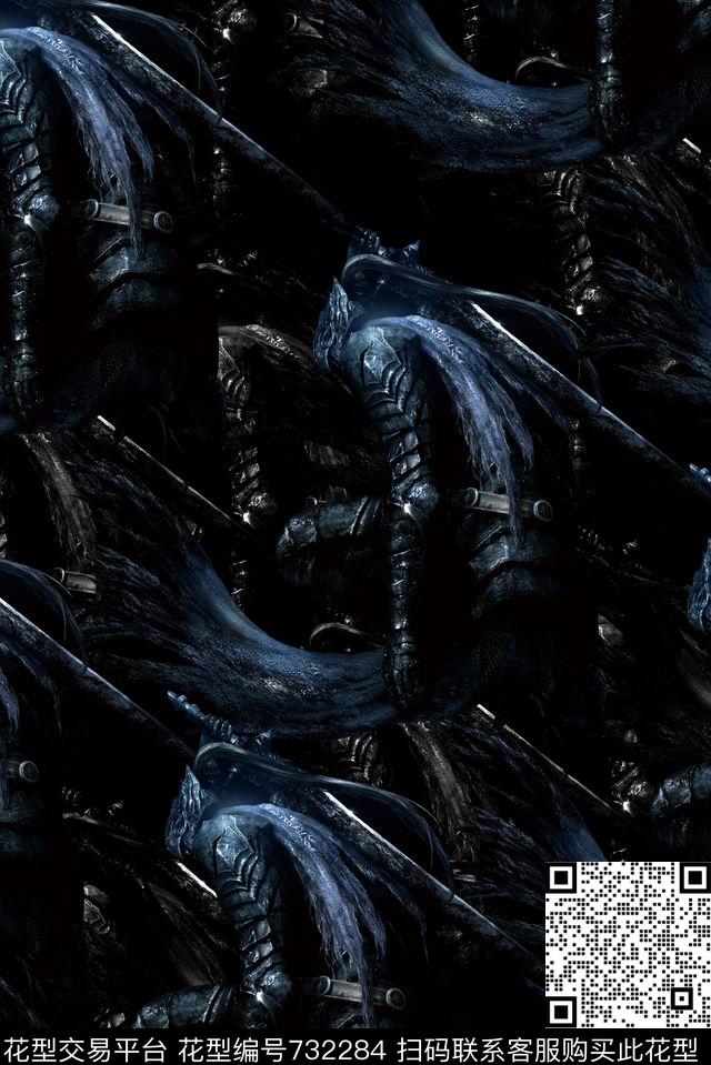 抽象手绘游戏人物剑数码印花时尚了男装满版夹克朦胧印花欧美复古大牌印花数码印花华亿平台下载（图片编号: 732284） - 瓦栏（Walan）