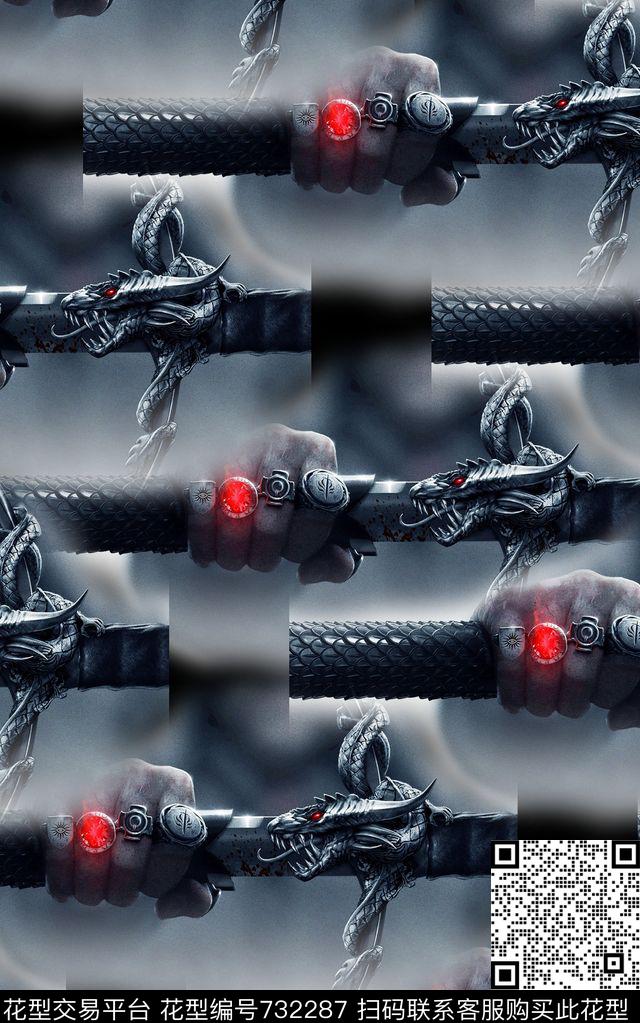 抽象手绘游戏人物剑数码印花时尚了男装满版夹克朦胧印花欧美复古大牌印花数码印花华亿平台下载（图片编号: 732287） - 瓦栏（Walan）