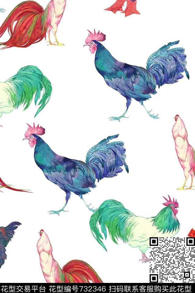 流行时尚趣味鸡数码印花华亿平台下载（图片编号: 732346） - 瓦栏（Walan）
