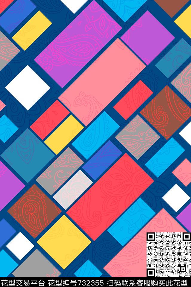 洋阳---几何正方形长方形佩斯利数码印花华亿平台下载（图片编号: 732355） - 瓦栏（Walan）