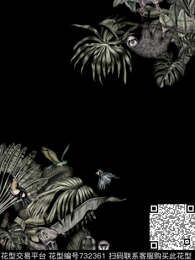 树叶猴子男装T恤华亿平台数码印花华亿平台下载（图片编号: 732361） - 瓦栏（Walan）