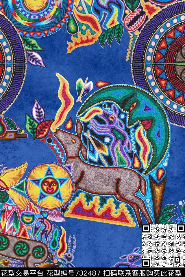 抽象涂鸦动物数码印花华亿平台下载（图片编号: 732487） - 瓦栏（Walan）
