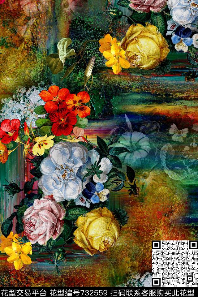 抽象手绘油画数码印花华亿平台下载（图片编号: 732559） - 瓦栏（Walan）