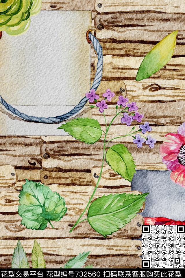 时尚手绘水彩数码印花华亿平台下载（图片编号: 732560） - 瓦栏（Walan）