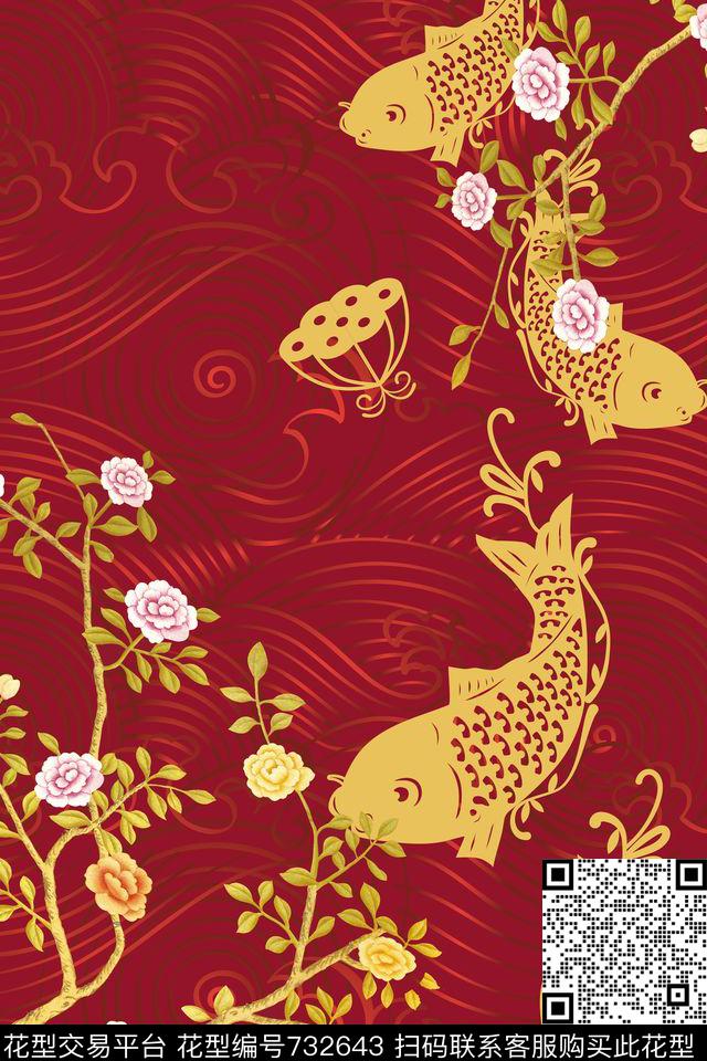 花卉女装植物纹数码印花华亿平台下载（图片编号: 732643） - 瓦栏（Walan）