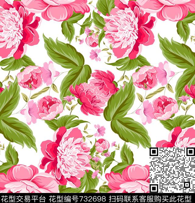 大花牡丹花朵数码印花华亿平台下载（图片编号: 732698） - 瓦栏（Walan）