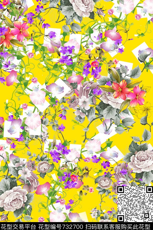 花卉数码印花华亿平台下载（图片编号: 732700） - 瓦栏（Walan）