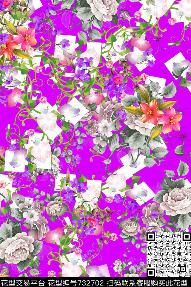 花卉数码印花华亿平台下载（图片编号: 732702） - 瓦栏（Walan）