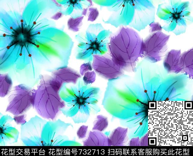 玉兰花乱花雏菊数码印花华亿平台下载（图片编号: 732713） - 瓦栏（Walan）