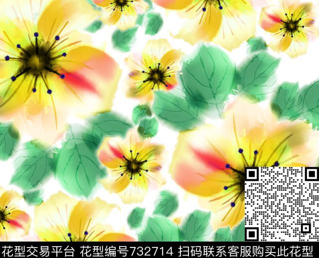 玉兰花乱花雏菊数码印花华亿平台下载（图片编号: 732714） - 瓦栏（Walan）
