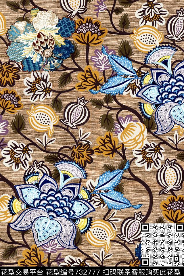 时尚手绘绣花数码印花华亿平台下载（图片编号: 732777） - 瓦栏（Walan）