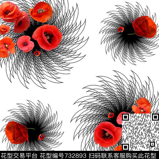 小方巾几何花朵数码印花华亿平台下载（图片编号: 732893） - 瓦栏（Walan）