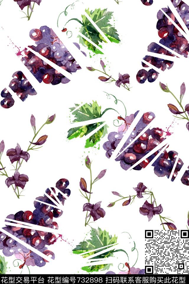 花卉水果葡萄数码印花华亿平台下载（图片编号: 732898） - 瓦栏（Walan）