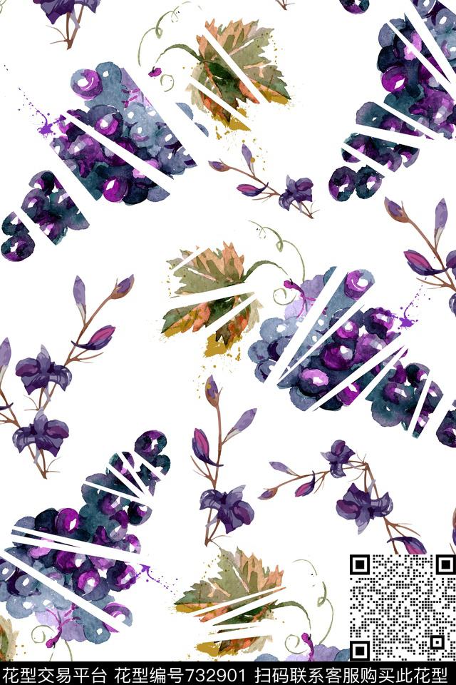 花卉水果葡萄数码印花华亿平台下载（图片编号: 732901） - 瓦栏（Walan）