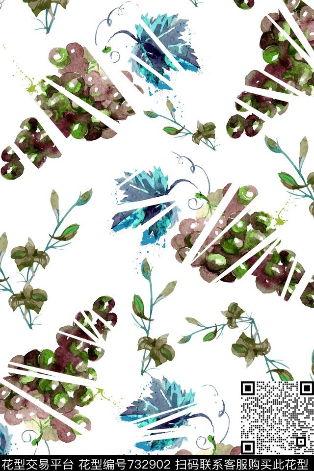 花卉水果葡萄数码印花华亿平台下载（图片编号: 732902） - 瓦栏（Walan）